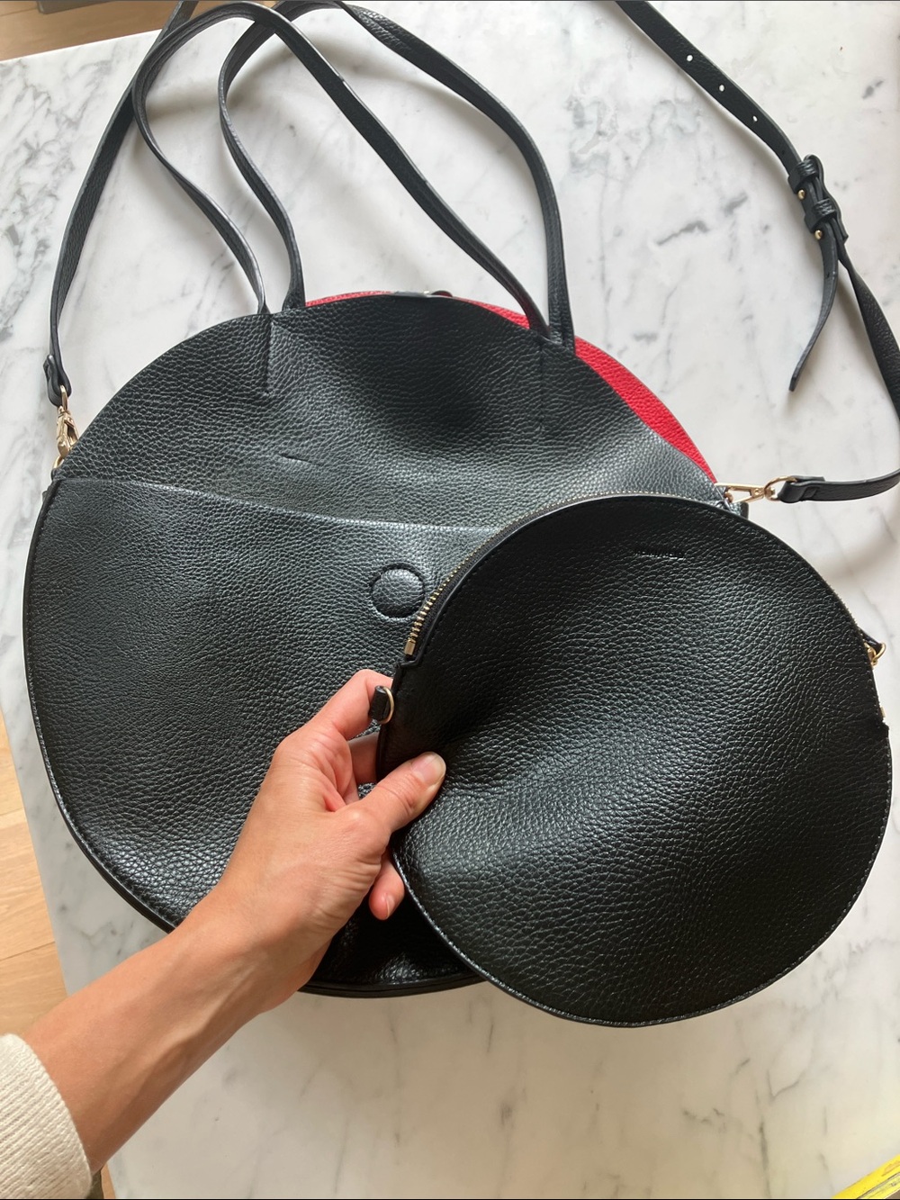 Black vegan leather purse with pouch